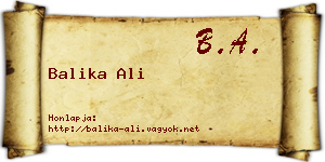 Balika Ali névjegykártya